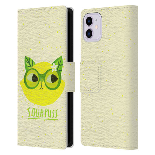 Planet Cat Puns Sour Puss Leather Book Wallet Case Cover For Apple iPhone 11