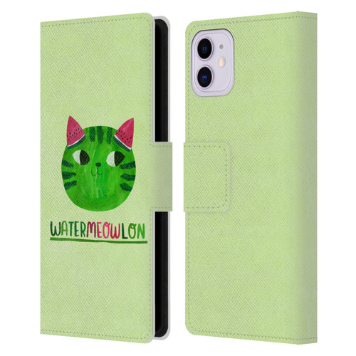 Planet Cat Puns Watermeowlon Leather Book Wallet Case Cover For Apple iPhone 11