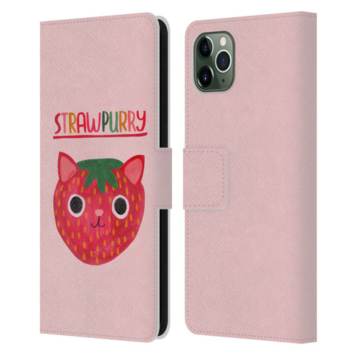 Planet Cat Puns Strawpurry Leather Book Wallet Case Cover For Apple iPhone 11 Pro Max