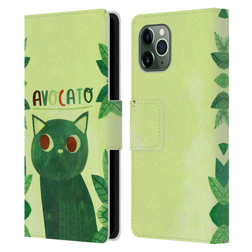 Planet Cat Puns Avocato Leather Book Wallet Case Cover For Apple iPhone 11 Pro