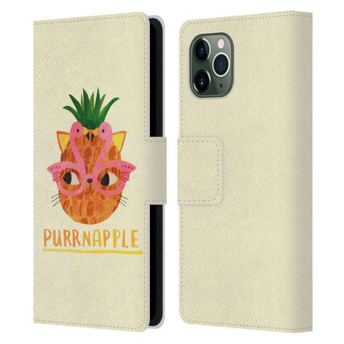 Planet Cat Puns Purrnapple Leather Book Wallet Case Cover For Apple iPhone 11 Pro