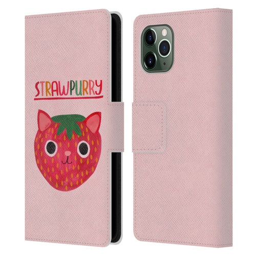 Planet Cat Puns Strawpurry Leather Book Wallet Case Cover For Apple iPhone 11 Pro