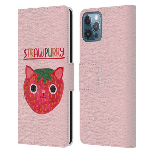 Planet Cat Puns Strawpurry Leather Book Wallet Case Cover For Apple iPhone 12 / iPhone 12 Pro