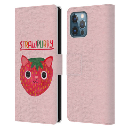 Planet Cat Puns Strawpurry Leather Book Wallet Case Cover For Apple iPhone 12 Pro Max