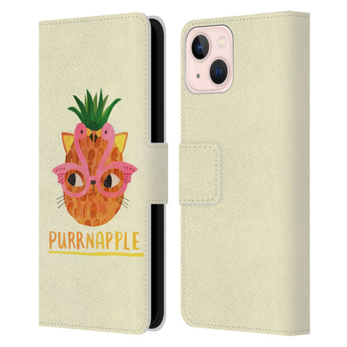 Planet Cat Puns Purrnapple Leather Book Wallet Case Cover For Apple iPhone 13
