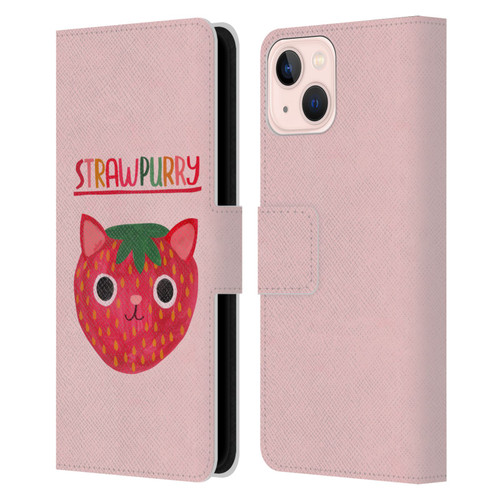 Planet Cat Puns Strawpurry Leather Book Wallet Case Cover For Apple iPhone 13