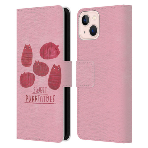 Planet Cat Puns Sweet Purrtatoes Leather Book Wallet Case Cover For Apple iPhone 13