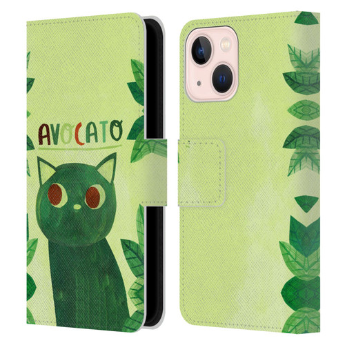 Planet Cat Puns Avocato Leather Book Wallet Case Cover For Apple iPhone 13 Mini