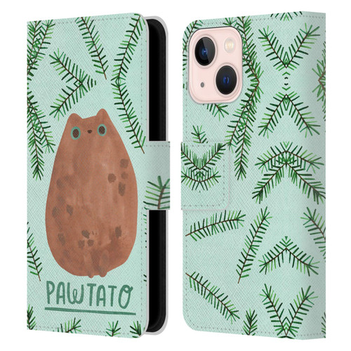 Planet Cat Puns Pawtato Leather Book Wallet Case Cover For Apple iPhone 13 Mini