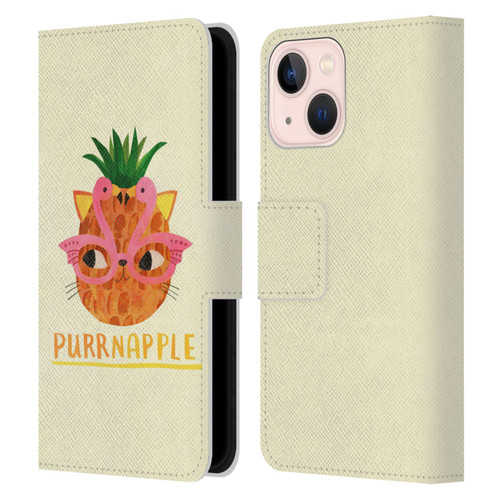 Planet Cat Puns Purrnapple Leather Book Wallet Case Cover For Apple iPhone 13 Mini