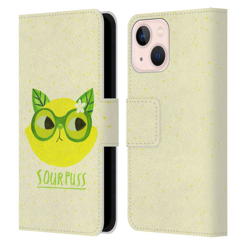 Planet Cat Puns Sour Puss Leather Book Wallet Case Cover For Apple iPhone 13 Mini