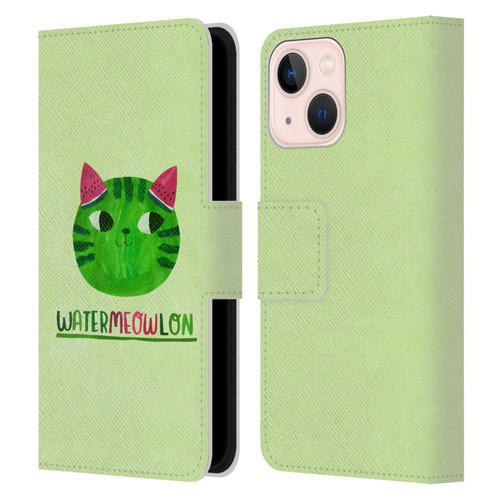 Planet Cat Puns Watermeowlon Leather Book Wallet Case Cover For Apple iPhone 13 Mini