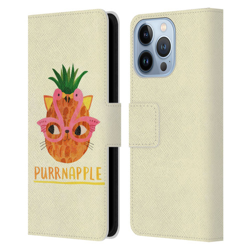 Planet Cat Puns Purrnapple Leather Book Wallet Case Cover For Apple iPhone 13 Pro