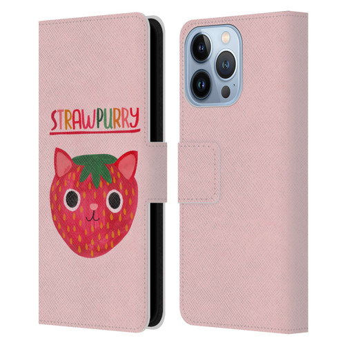 Planet Cat Puns Strawpurry Leather Book Wallet Case Cover For Apple iPhone 13 Pro
