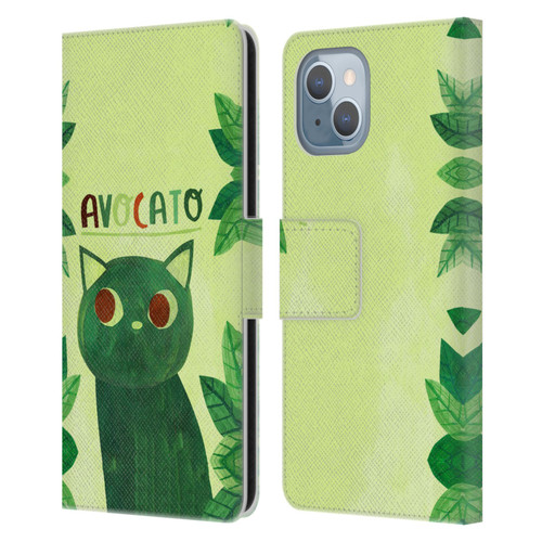 Planet Cat Puns Avocato Leather Book Wallet Case Cover For Apple iPhone 14