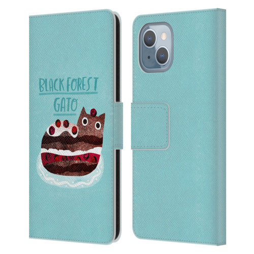 Planet Cat Puns Black Forest Gato Leather Book Wallet Case Cover For Apple iPhone 14