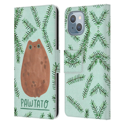 Planet Cat Puns Pawtato Leather Book Wallet Case Cover For Apple iPhone 14