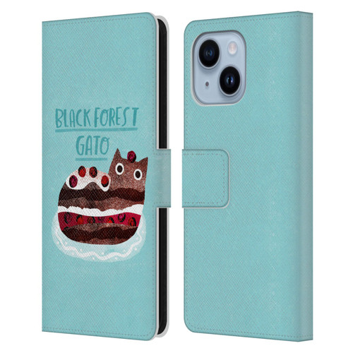 Planet Cat Puns Black Forest Gato Leather Book Wallet Case Cover For Apple iPhone 14 Plus