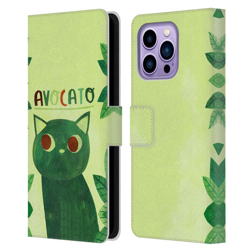 Planet Cat Puns Avocato Leather Book Wallet Case Cover For Apple iPhone 14 Pro Max