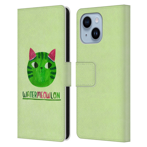 Planet Cat Puns Watermeowlon Leather Book Wallet Case Cover For Apple iPhone 14 Plus