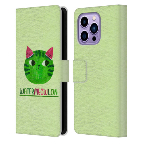 Planet Cat Puns Watermeowlon Leather Book Wallet Case Cover For Apple iPhone 14 Pro Max