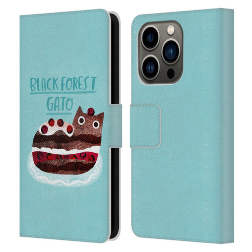 Planet Cat Puns Black Forest Gato Leather Book Wallet Case Cover For Apple iPhone 14 Pro