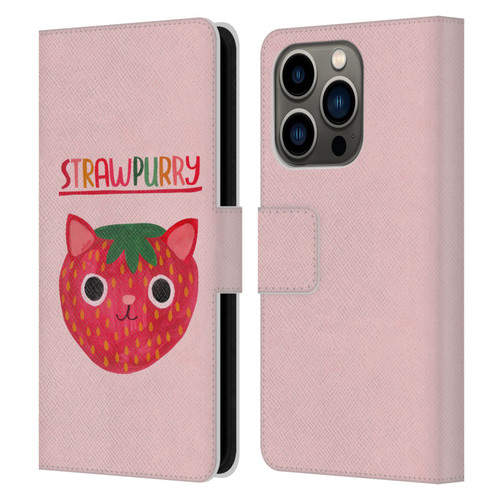 Planet Cat Puns Strawpurry Leather Book Wallet Case Cover For Apple iPhone 14 Pro