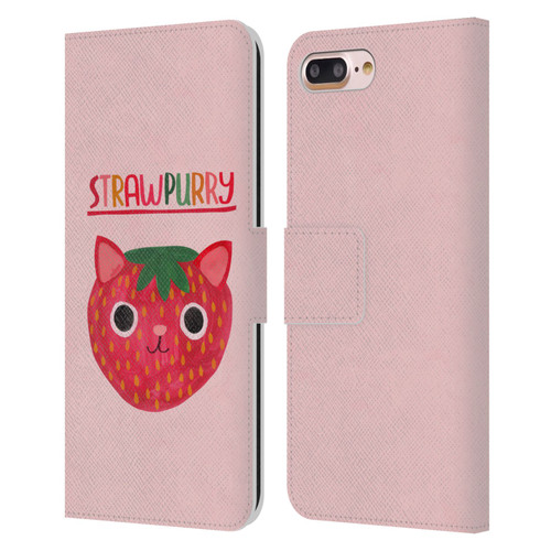 Planet Cat Puns Strawpurry Leather Book Wallet Case Cover For Apple iPhone 7 Plus / iPhone 8 Plus