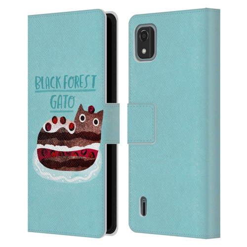 Planet Cat Puns Black Forest Gato Leather Book Wallet Case Cover For Nokia C2 2nd Edition