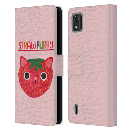 Planet Cat Puns Strawpurry Leather Book Wallet Case Cover For Nokia C2 2nd Edition