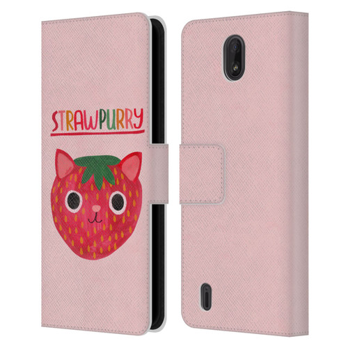 Planet Cat Puns Strawpurry Leather Book Wallet Case Cover For Nokia C01 Plus/C1 2nd Edition