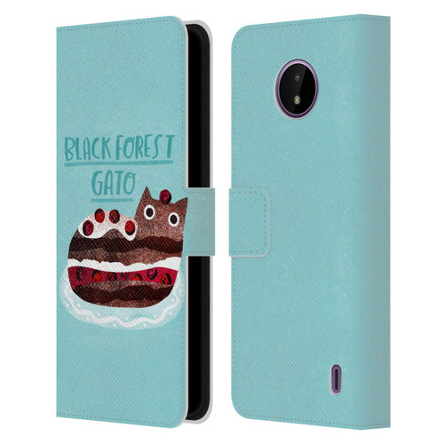 Planet Cat Puns Black Forest Gato Leather Book Wallet Case Cover For Nokia C10 / C20