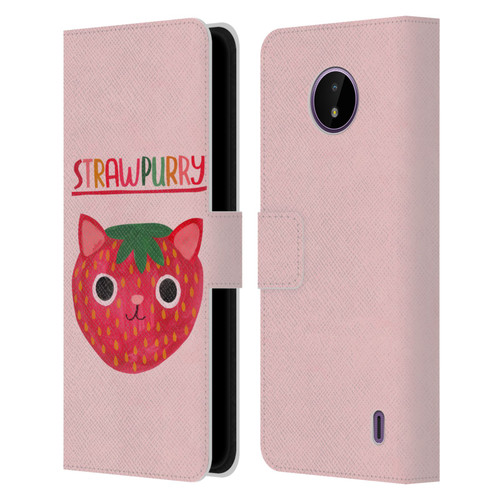 Planet Cat Puns Strawpurry Leather Book Wallet Case Cover For Nokia C10 / C20