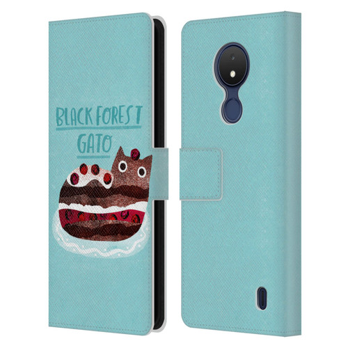 Planet Cat Puns Black Forest Gato Leather Book Wallet Case Cover For Nokia C21