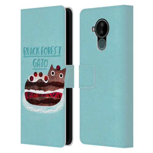 Planet Cat Puns Black Forest Gato Leather Book Wallet Case Cover For Nokia C30