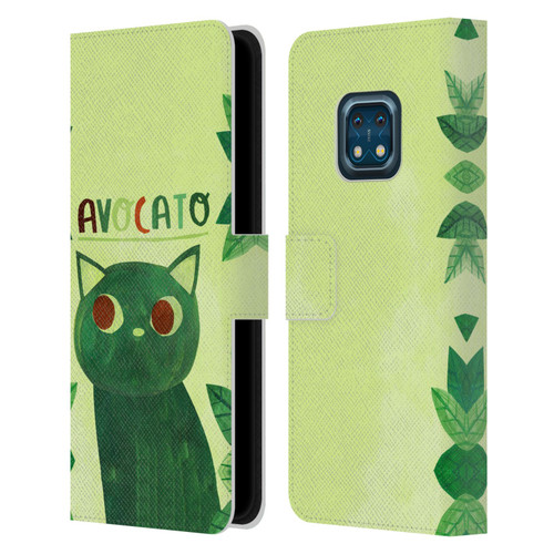 Planet Cat Puns Avocato Leather Book Wallet Case Cover For Nokia XR20