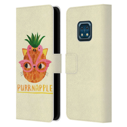 Planet Cat Puns Purrnapple Leather Book Wallet Case Cover For Nokia XR20