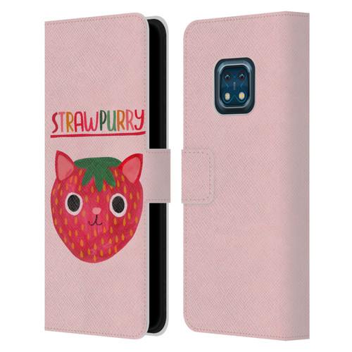 Planet Cat Puns Strawpurry Leather Book Wallet Case Cover For Nokia XR20