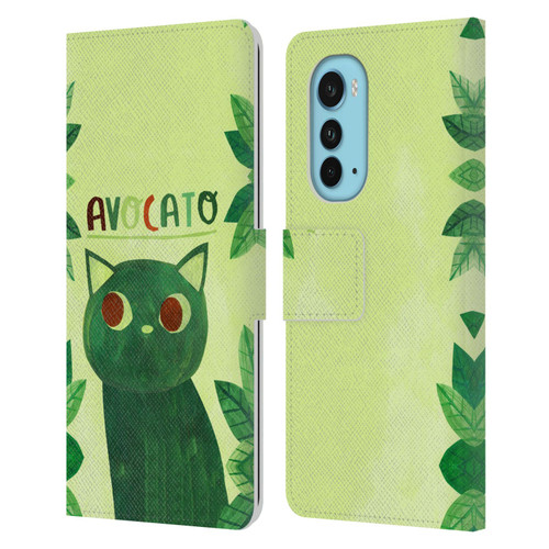 Planet Cat Puns Avocato Leather Book Wallet Case Cover For Motorola Edge (2022)