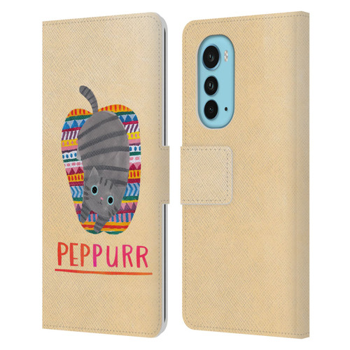 Planet Cat Puns Peppur Leather Book Wallet Case Cover For Motorola Edge (2022)