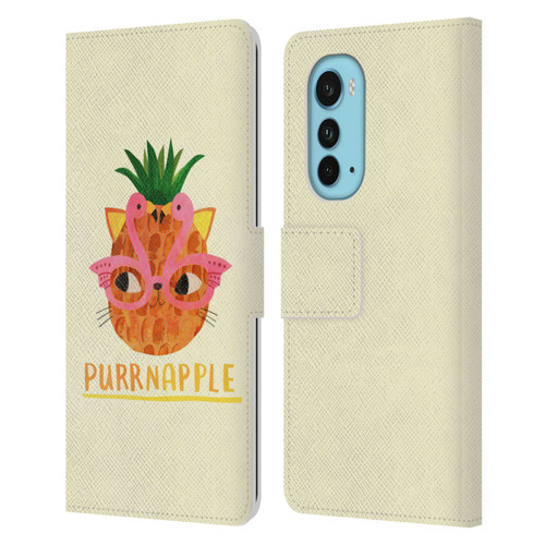 Planet Cat Puns Purrnapple Leather Book Wallet Case Cover For Motorola Edge (2022)