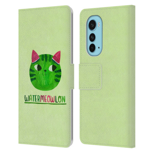 Planet Cat Puns Watermeowlon Leather Book Wallet Case Cover For Motorola Edge (2022)