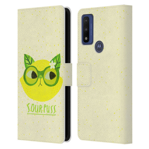 Planet Cat Puns Sour Puss Leather Book Wallet Case Cover For Motorola G Pure