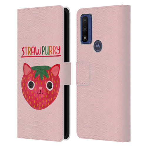 Planet Cat Puns Strawpurry Leather Book Wallet Case Cover For Motorola G Pure