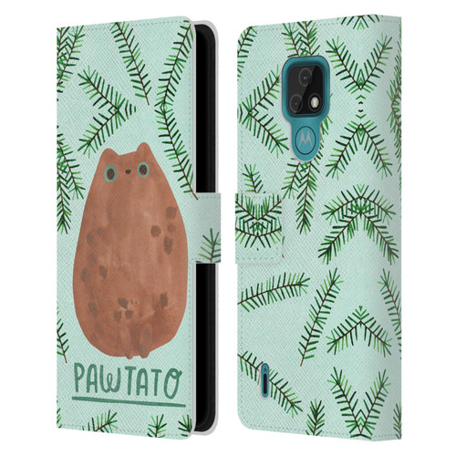 Planet Cat Puns Pawtato Leather Book Wallet Case Cover For Motorola Moto E7