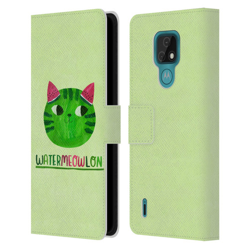 Planet Cat Puns Watermeowlon Leather Book Wallet Case Cover For Motorola Moto E7