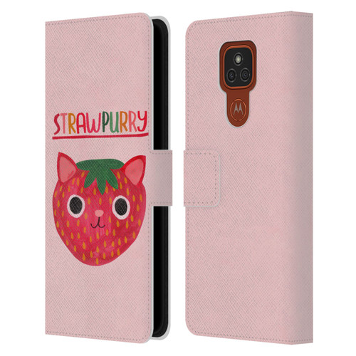 Planet Cat Puns Strawpurry Leather Book Wallet Case Cover For Motorola Moto E7 Plus