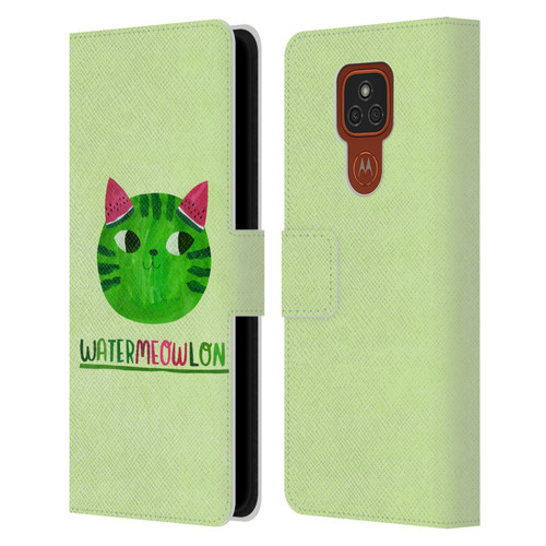 Planet Cat Puns Watermeowlon Leather Book Wallet Case Cover For Motorola Moto E7 Plus