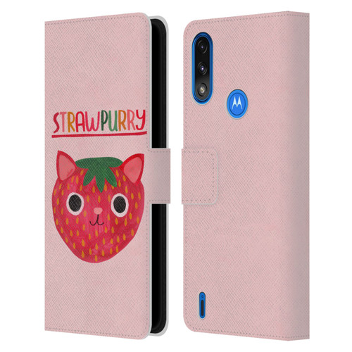 Planet Cat Puns Strawpurry Leather Book Wallet Case Cover For Motorola Moto E7 Power / Moto E7i Power