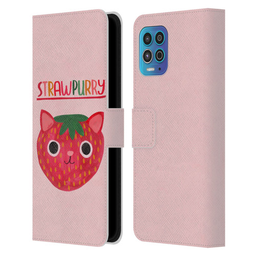 Planet Cat Puns Strawpurry Leather Book Wallet Case Cover For Motorola Moto G100